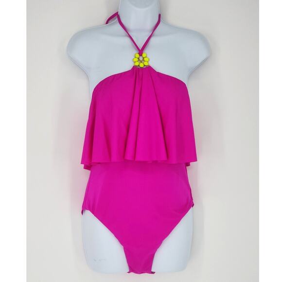Trina Turk Orchid Pink Ruffle Halter One-Piece Swimsuit Women’s Size 8 - Picture 9 of 9
